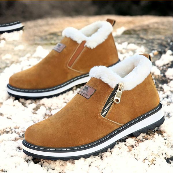 plus size velvet winter boots plush boots men shoes 2019 solid zipper fashion cotton flat with warm snow shoes men no-slip, Black