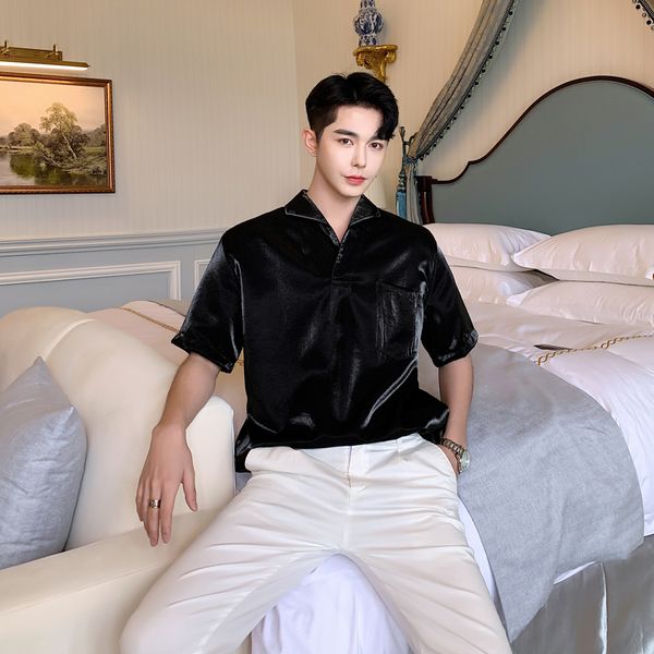 men summer short sleeve loose casual solid pullover shirts male streetwear hip hop party dress shirt, White;black
men summer short sleeve loose casual solid pullover shirts male streetwear hip hop party dress shirt, White;black
