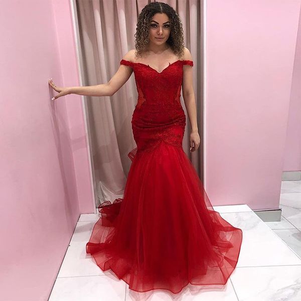 off shoulder prom dresses boat neck red appliques mermaid style ruffles tulle skirt evening gowns 2019 new women formal party dress, Black;red
off shoulder prom dresses boat neck red appliques mermaid style ruffles tulle skirt evening gowns 2019 new women formal party dress, Black;red