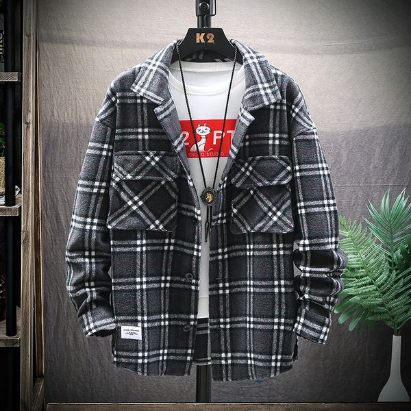2019 autumn winter long sleeve shirt men flannel woolen thick plaid plus size streetwear casual vintage cotton warm pocket shirt, White;black
2019 autumn winter long sleeve shirt men flannel woolen thick plaid plus size streetwear casual vintage cotton warm pocket shirt, White;black
