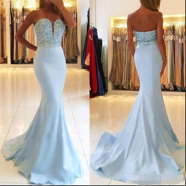 luxury beaded sky blue prom dresses sweetheart neckline satin mermaid sweep train custom made plunging sequins formal evening gown vestido, Black
luxury beaded sky blue prom dresses sweetheart neckline satin mermaid sweep train custom made plunging sequins formal evening gown vestido, Black