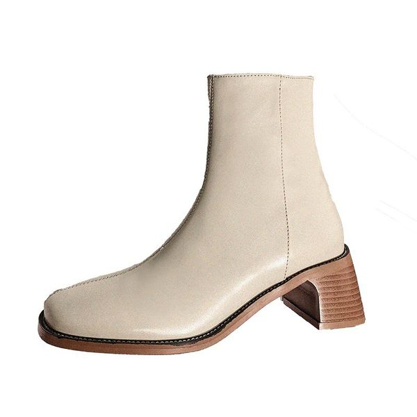 england style genuine leather thick heel shoes women winter zipper ankle boots street square toe high-boots, Black 
england style genuine leather thick heel shoes women winter zipper ankle boots street square toe high-boots, Black