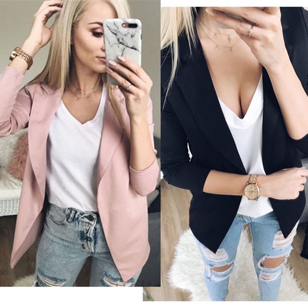 2019 fashion women casual suit coat business blazer long sleeve jacket outwear ladies black pink slim blazer coat, White;black
2019 fashion women casual suit coat business blazer long sleeve jacket outwear ladies black pink slim blazer coat, White;black