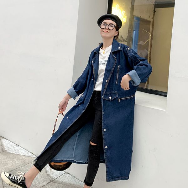 2019 spring autumn new korean tide blue turn-down collar long sleeve single breasted long trench -coat lady denim coat women, Tan;black
2019 spring autumn new korean tide blue turn-down collar long sleeve single breasted long trench -coat lady denim coat women, Tan;black