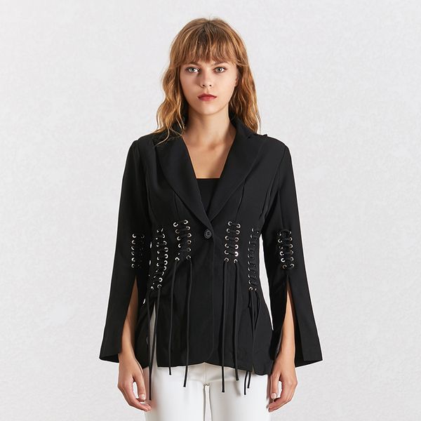 summer black women coat lapel collar long sleeve bandage split tunic blazer female fashion clothes 2019 new, White;black
summer black women coat lapel collar long sleeve bandage split tunic blazer female fashion clothes 2019 new, White;black