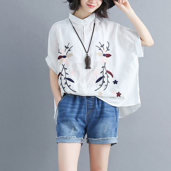 women's blouses & shirts blouse women summer style vintage national embroidered large cotton linen loose bat sleeve pullover, White
women's blouses & shirts blouse women summer style vintage national embroidered large cotton linen loose bat sleeve pullover, White