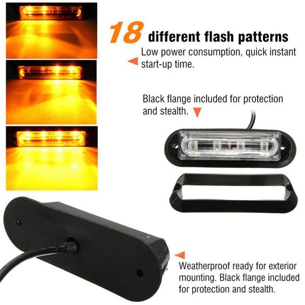 2pcs 4led car truck warning emergency beacon bar strobe flash light hazard amber