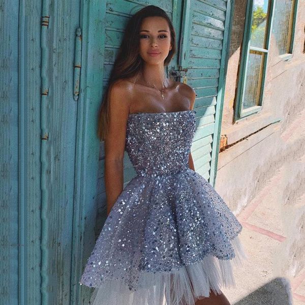 2020 short sequins cocktail dresses strapless mini prom dress backless custom made party evening gowns club wear, Black
2020 short sequins cocktail dresses strapless mini prom dress backless custom made party evening gowns club wear, Black