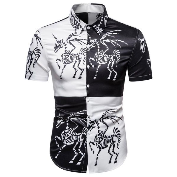 men's casual shirts personality animal skeleton print short sleeve slim floral shirt male fashion wild summer 2021 white, White;black
men's casual shirts personality animal skeleton print short sleeve slim floral shirt male fashion wild summer 2021 white, White;black