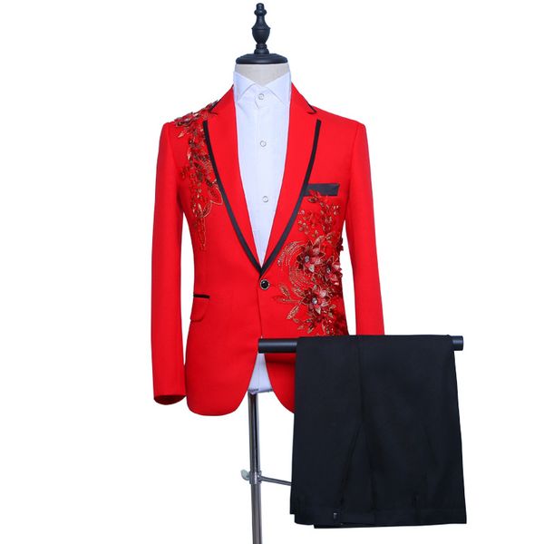 brand new 2019 autumn shawl collar two piece jacket suits men slim sequin appliques singer stage suits costumes, White;black
brand new 2019 autumn shawl collar two piece jacket suits men slim sequin appliques singer stage suits costumes, White;black