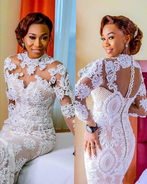 high neck illuson lace wedding dress transparent long sleeve appliques mermaid trumpet modern 2020 bridal gowns custom size robe de mariee, White
high neck illuson lace wedding dress transparent long sleeve appliques mermaid trumpet modern 2020 bridal gowns custom size robe de mariee, White