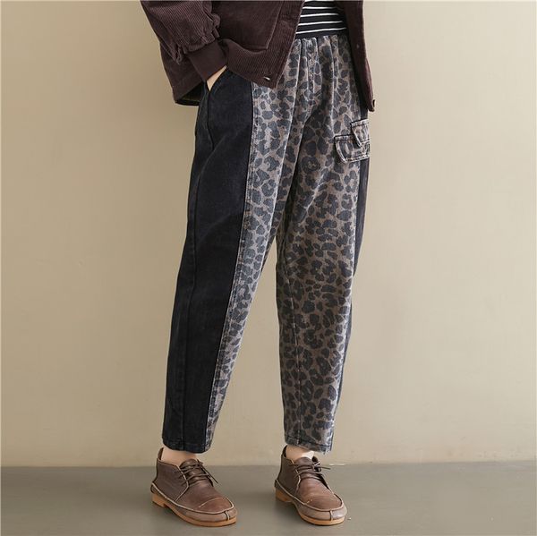 vintage plus size jeans woman 2020 new spring autumn elastic waist leopard print patchwork pocket loose casual denim harem pants, Blue
vintage plus size jeans woman 2020 new spring autumn elastic waist leopard print patchwork pocket loose casual denim harem pants, Blue