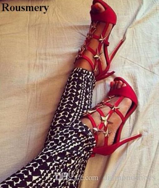 women open toe gold sequined stars design red suede leather high heel sandals super high heel gladiator sandal dress shoes, Black
women open toe gold sequined stars design red suede leather high heel sandals super high heel gladiator sandal dress shoes, Black