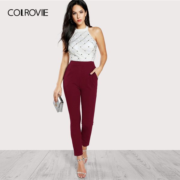 colrovie backless halter korean party jumpsuit romper women 2020 spring sleeveless high waist combinaison elegant jumpsuits, Black;white
colrovie backless halter korean party jumpsuit romper women 2020 spring sleeveless high waist combinaison elegant jumpsuits, Black;white