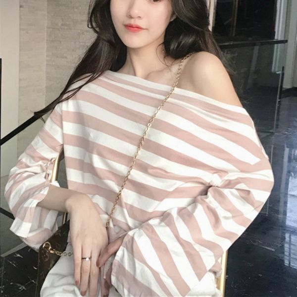 2020 spring summer women t-shirt loose style cotton long sleeve tees casual slash neck women's shirt striped ladies top, White
2020 spring summer women t-shirt loose style cotton long sleeve tees casual slash neck women's shirt striped ladies top, White