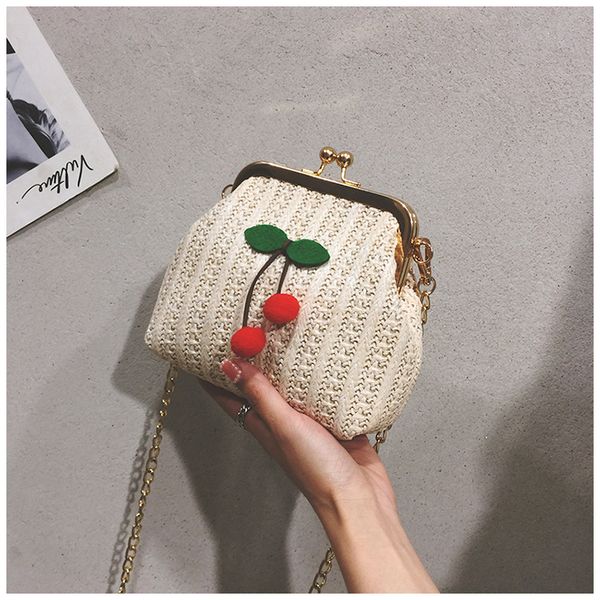 women's bag straw small bag clip mouth woven messenger shoulder