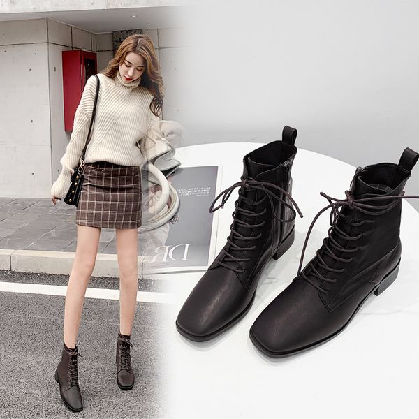 lace up boots women new 2019 rock shoes woman luxury designer winter footwear booties ladies round toe chunky heel martins, Black
lace up boots women new 2019 rock shoes woman luxury designer winter footwear booties ladies round toe chunky heel martins, Black