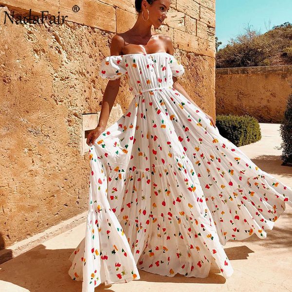 nadafair puff sleeve women floral maxi dresses off shoulder a-line white long beach boho summer dress woman, Black;gray
nadafair puff sleeve women floral maxi dresses off shoulder a-line white long beach boho summer dress woman, Black;gray