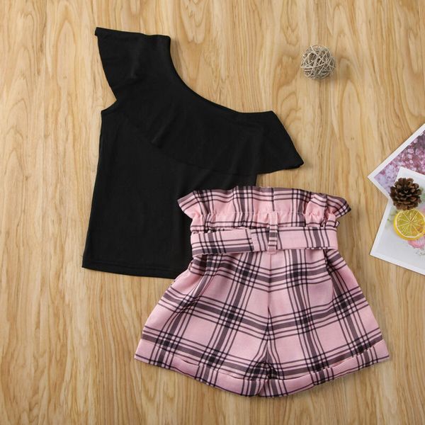 fashion girls summer 2 pieces outfit set black plaid short ruffle pants set 2-7t, White
fashion girls summer 2 pieces outfit set black plaid short ruffle pants set 2-7t, White