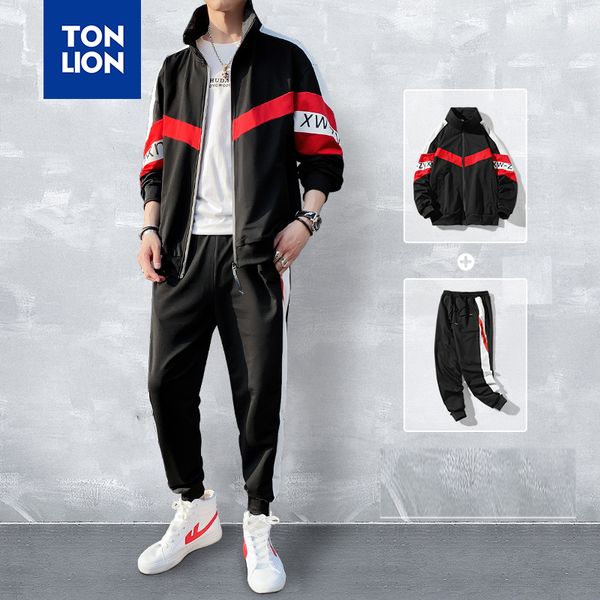 tonlion fashion sporting tracksuit men set black red men clothes patchwork zipper jacket and pants full length 2020 spring, Gray
tonlion fashion sporting tracksuit men set black red men clothes patchwork zipper jacket and pants full length 2020 spring, Gray