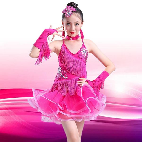 

new style children's latin dance costumes girls competition dance costumes pettiskirt performance clothes latin skirt, Black;red