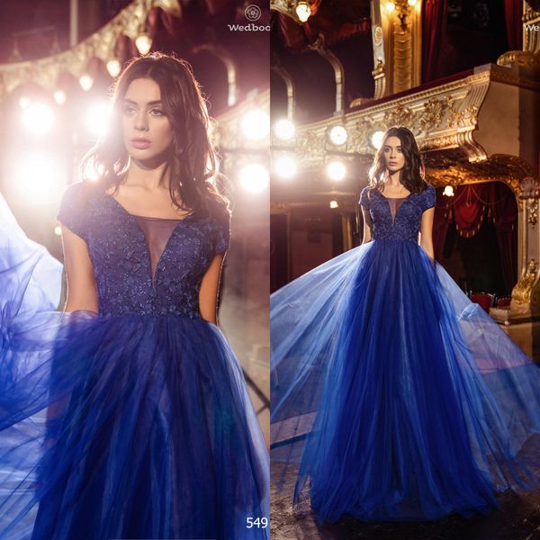 royal blue evening dresses short sleeve lace applique red carpet fashion gowns floor length tulle prom party dress, Black;red
royal blue evening dresses short sleeve lace applique red carpet fashion gowns floor length tulle prom party dress, Black;red