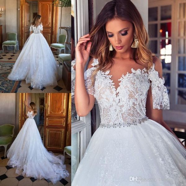 princess boho wedding dresses illusion bodice lace appliques a line country bridal dress sheer backless sweep train wedding gown, White
princess boho wedding dresses illusion bodice lace appliques a line country bridal dress sheer backless sweep train wedding gown, White