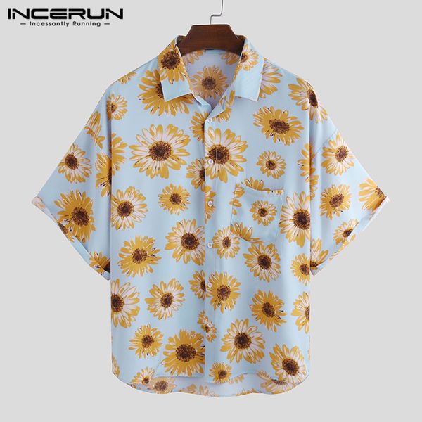 men's casual shirts incerun summer flower print hawaiian shirt men short sleeve loose breathable vacation blouse 2021 streetwear beach, White;black
men's casual shirts incerun summer flower print hawaiian shirt men short sleeve loose breathable vacation blouse 2021 streetwear beach, White;black