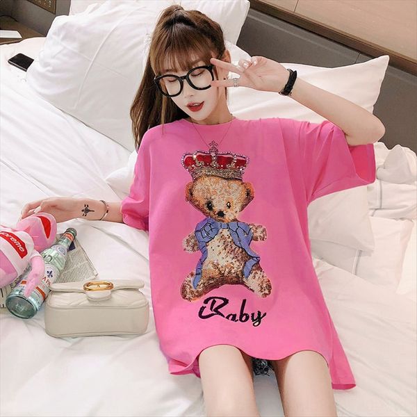 2020 heavy industry bear short-sleeved t-shirt women's -studded loose medium and long ins fashion brand with t-shirt diamond diamond to, White
2020 heavy industry bear short-sleeved t-shirt women's -studded loose medium and long ins fashion brand with t-shirt diamond diamond to, White