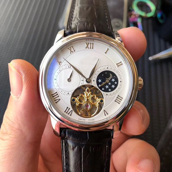 men's new 4-pin flywheel super watch 316 42 steel case the leather strap automatic mechanical calf mineral movement mirror stainless su, Slivery;brown
men's new 4-pin flywheel super watch 316 42 steel case the leather strap automatic mechanical calf mineral movement mirror stainless su, Slivery;brown