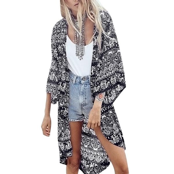 boho summer beach women elephant print half sleeve open front kimono cardigan, Black;brown
boho summer beach women elephant print half sleeve open front kimono cardigan, Black;brown
