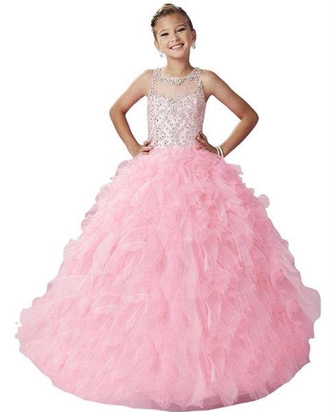 long pink girls pageant dresses open back illusion neck beading ruffles corset wedding flower girl dresses cheap, White;blue
long pink girls pageant dresses open back illusion neck beading ruffles corset wedding flower girl dresses cheap, White;blue