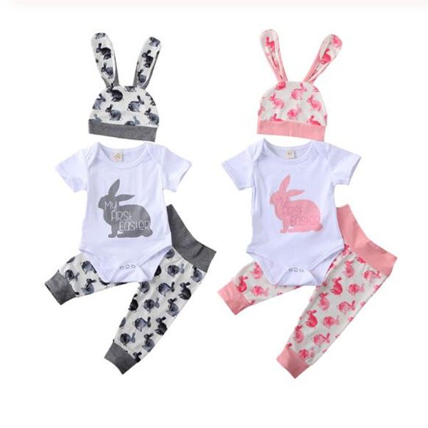 2020 Newborn Baby Boys Girls Easter Outfits Set Cute Bunny Print Short Sleeve Romper Tops Floral Pants Hat 3Pcs Cotton Baby Sets
2020 Newborn Baby Boys Girls Easter Outfits Set Cute Bunny Print Short Sleeve Romper Tops Floral Pants Hat 3Pcs Cotton Baby Sets
