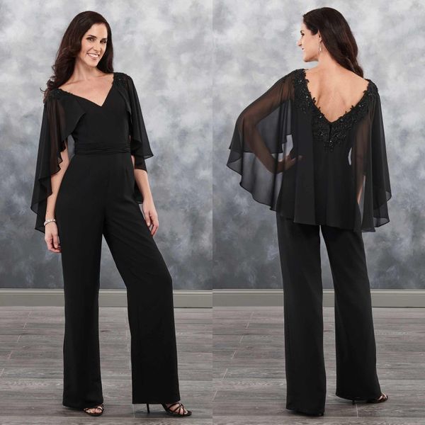 2019 mother of bride pant suits v neck black party dresses lace appliqued back chiffon evening dresses, Black;red
2019 mother of bride pant suits v neck black party dresses lace appliqued back chiffon evening dresses, Black;red