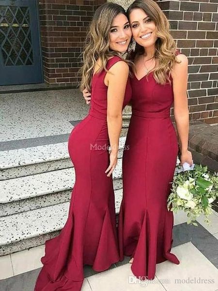 simple country style dark red mermaid bridesmaid dresses v-neck sweep train wedding guest gown maid of honor dresses custom, White;pink
simple country style dark red mermaid bridesmaid dresses v-neck sweep train wedding guest gown maid of honor dresses custom, White;pink