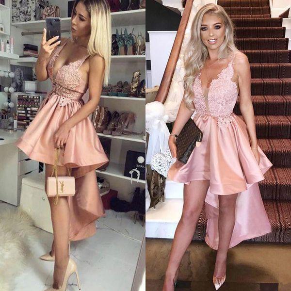 short pink high low prom dresses deep v neck spaghetti straps lace homecoming dress reception cocktail dress robes de soirée, Black
short pink high low prom dresses deep v neck spaghetti straps lace homecoming dress reception cocktail dress robes de soirée, Black