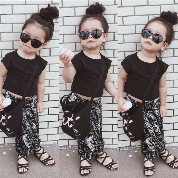 toddler kids baby girls outfits clothes t-shirt dress harem pants set, White