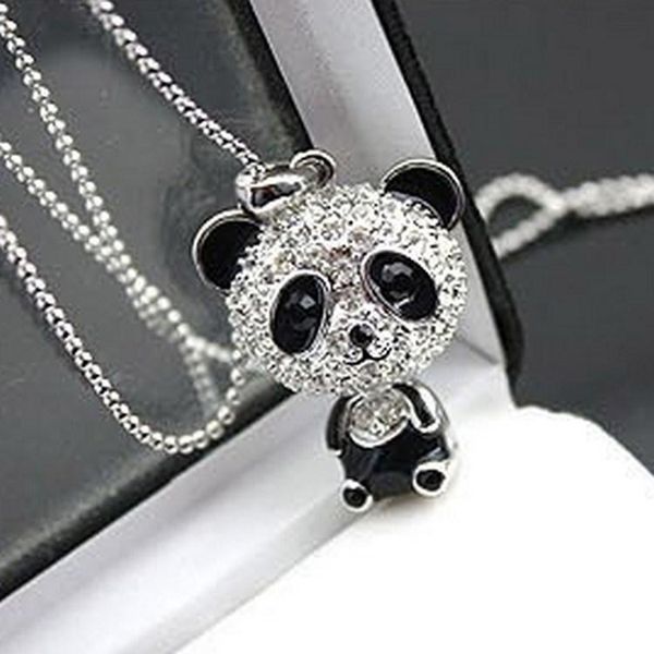 

действительно хороший! блестящая panda ожерелье !! блестящие горный хрусталь супер очарование панды ювелирных изделия ожерелья мило удивител, Silver