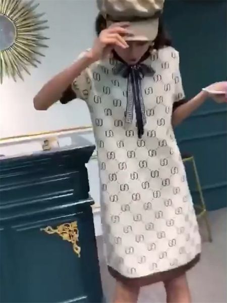 Guccy Letters Print Luxury Womens Shirt Dresses Fashion Bowknot O Neck Short Sleeve Ladies Casual Dress
