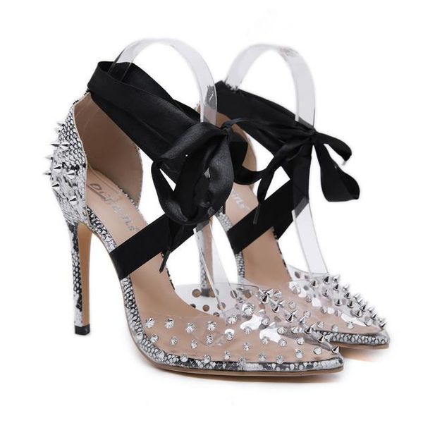 woman designer high heel shoes black lace up rivets spike pointed toe pumps size 35 to 40
woman designer high heel shoes black lace up rivets spike pointed toe pumps size 35 to 40