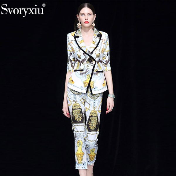 svoryxiu fashion designer autumn blazers two piece set women's 3/4 sleeve slim coat + ankle length pants printed career set, Gray
svoryxiu fashion designer autumn blazers two piece set women's 3/4 sleeve slim coat + ankle length pants printed career set, Gray