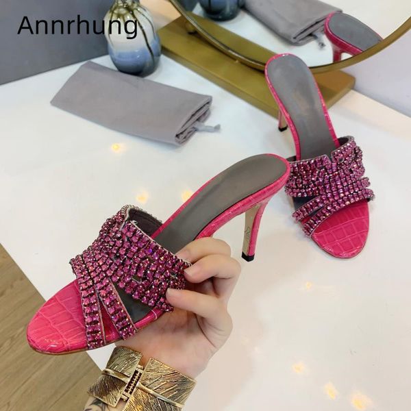 jeweled rhinestone high heel mules for women open toes cut outs stone grain genuine leather runway slippers women, Black
jeweled rhinestone high heel mules for women open toes cut outs stone grain genuine leather runway slippers women, Black