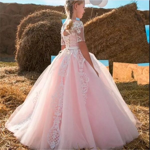 beauty girl prom dress flower girl dress for wedding lace up half sleeves prepared for birthday communion gowns, White;blue
beauty girl prom dress flower girl dress for wedding lace up half sleeves prepared for birthday communion gowns, White;blue