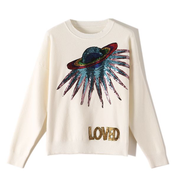 2019 new autumn winter round neck women sweater designer sweater sequins planet letter embroidery female sweater size s-l, White;black
2019 new autumn winter round neck women sweater designer sweater sequins planet letter embroidery female sweater size s-l, White;black