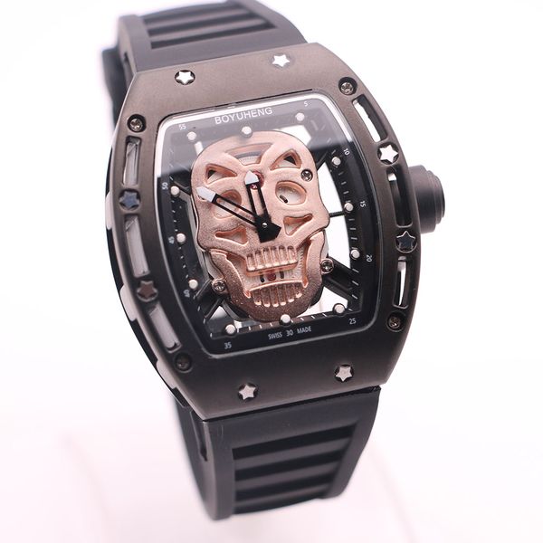 boyuheng quartz baterry 43mm gold skull skeleton dial mens watches black stainless steel tonneau case transaparent movement men wristwatches, Slivery;brown
boyuheng quartz baterry 43mm gold skull skeleton dial mens watches black stainless steel tonneau case transaparent movement men wristwatches, Slivery;brown
