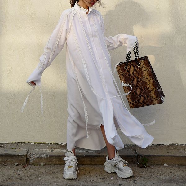 2019 new spring white dresses stand collar long sleeve white stitching lace loose fashion women dress vintage, White;black
2019 new spring white dresses stand collar long sleeve white stitching lace loose fashion women dress vintage, White;black