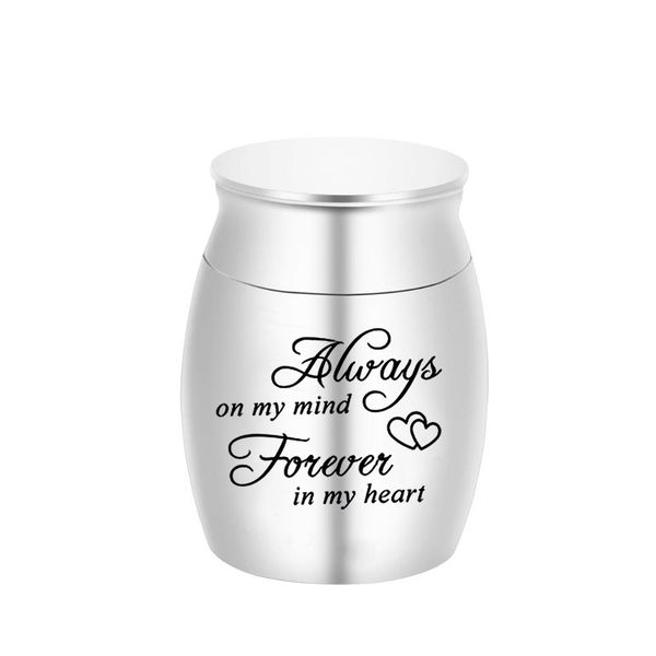 engraved 5 colors small pendant cremation ashes urn keepsake for women men - always on my mind forever in my heart 30x40mm, Silver
engraved 5 colors small pendant cremation ashes urn keepsake for women men - always on my mind forever in my heart 30x40mm, Silver