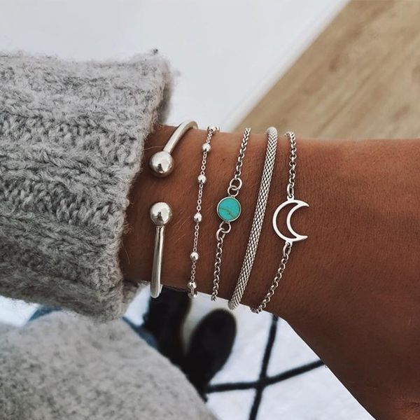 5 pcs/set women fashion moon gem beaded chain open bracelet set boho charm beach bangle bracelets gift accessories, Golden;silver
5 pcs/set women fashion moon gem beaded chain open bracelet set boho charm beach bangle bracelets gift accessories, Golden;silver