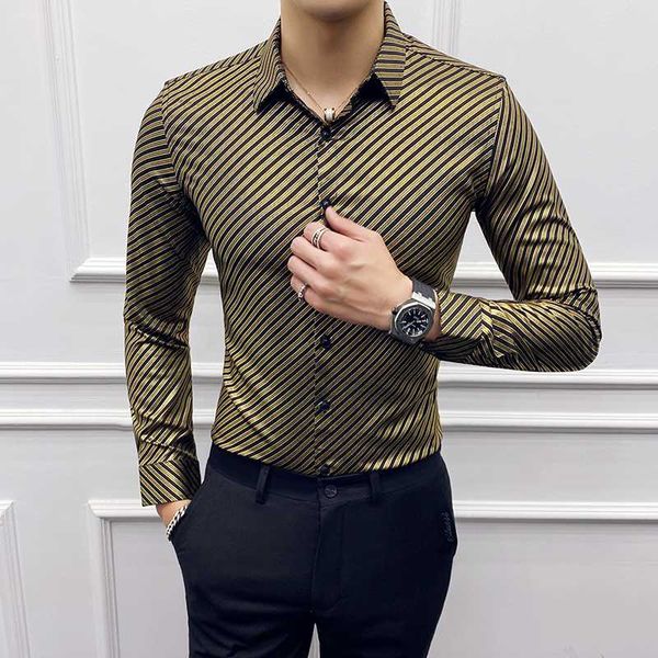 gzdeerax gold stripe mens shirts luxury spring long sleeve casual mens dress shirts fashion slim fit party man, White;black 
gzdeerax gold stripe mens shirts luxury spring long sleeve casual mens dress shirts fashion slim fit party man, White;black