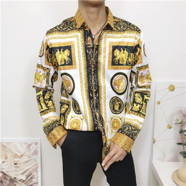 new men's casual shirts medusa gold floral print mens fashion harajuku slim fit shirts men fashion business shirts clothing, White;black
new men's casual shirts medusa gold floral print mens fashion harajuku slim fit shirts men fashion business shirts clothing, White;black